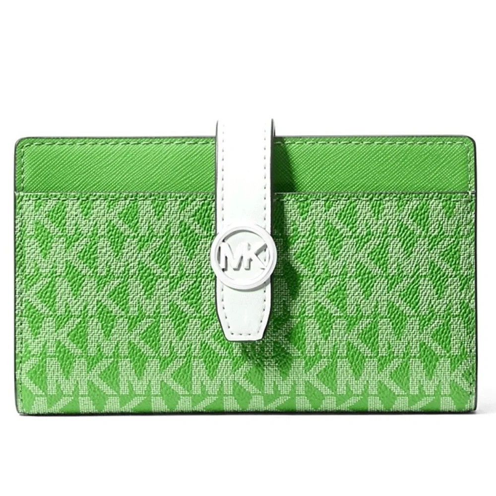 Michael Kors Greenwich Medium Signature Logo Wallet Jungle Green - Picture 2 of 9